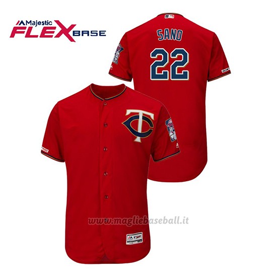 Maglia Baseball Uomo Minnesota Twins Miguel Sano 150th Aniversario Patch Autentico Flex Base Rosso
